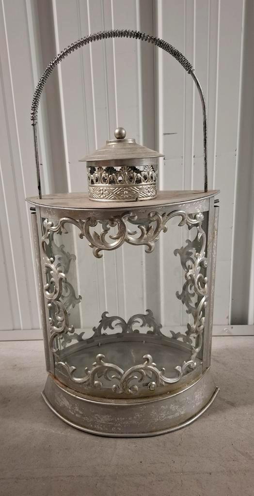 intratuin zilverkleurige windlichten van geborsteld staal, Huis en Inrichting, Woonaccessoires | Etagères, Gebruikt, Ophalen