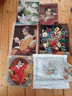 7 geborduurde  schilderijen zonder  lijst, Ophalen, Hout, Minder dan 50 cm, Minder dan 50 cm