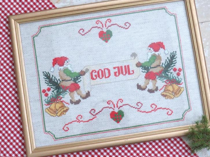 Zweeds borduurwerk “God Jul”, Antiek en Kunst, Curiosa en Brocante, Ophalen of Verzenden