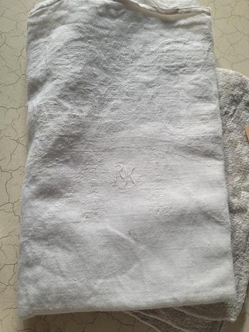 antieke katoenen theedoek met monogram foto 1 en 2 beschikbaar voor biedingen