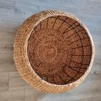 Mooie ronde rieten salontafel met glasplaat., Huis en Inrichting, Tafels | Bijzettafels, Overige materialen, Rond, Ophalen of Verzenden