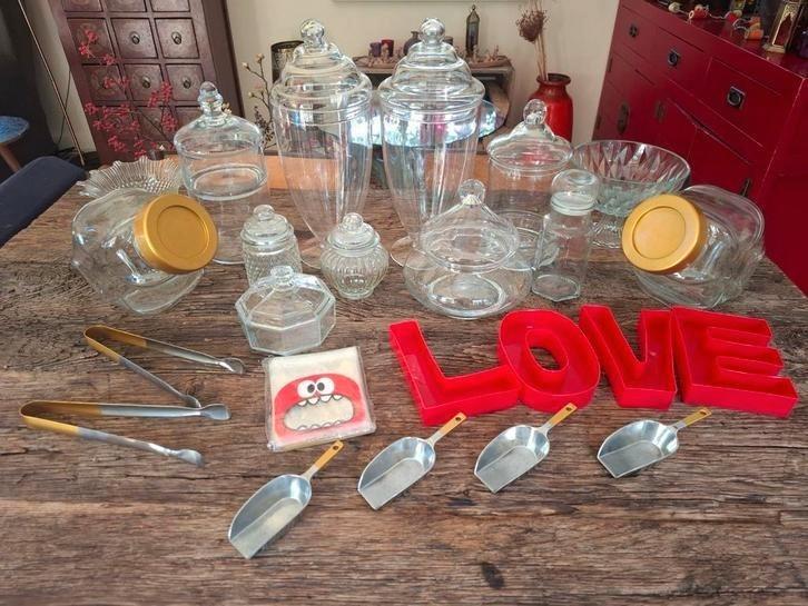 Candybar bruiloft boho candy bar glas vintage snoeppotten, Hobby en Vrije tijd, Feestartikelen, Zo goed als nieuw, Versiering