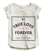 H&M grijs tricot top t-shirt shirt True Love Forever 146-152, Nieuw, Meisje, Ophalen of Verzenden, Shirt of Longsleeve