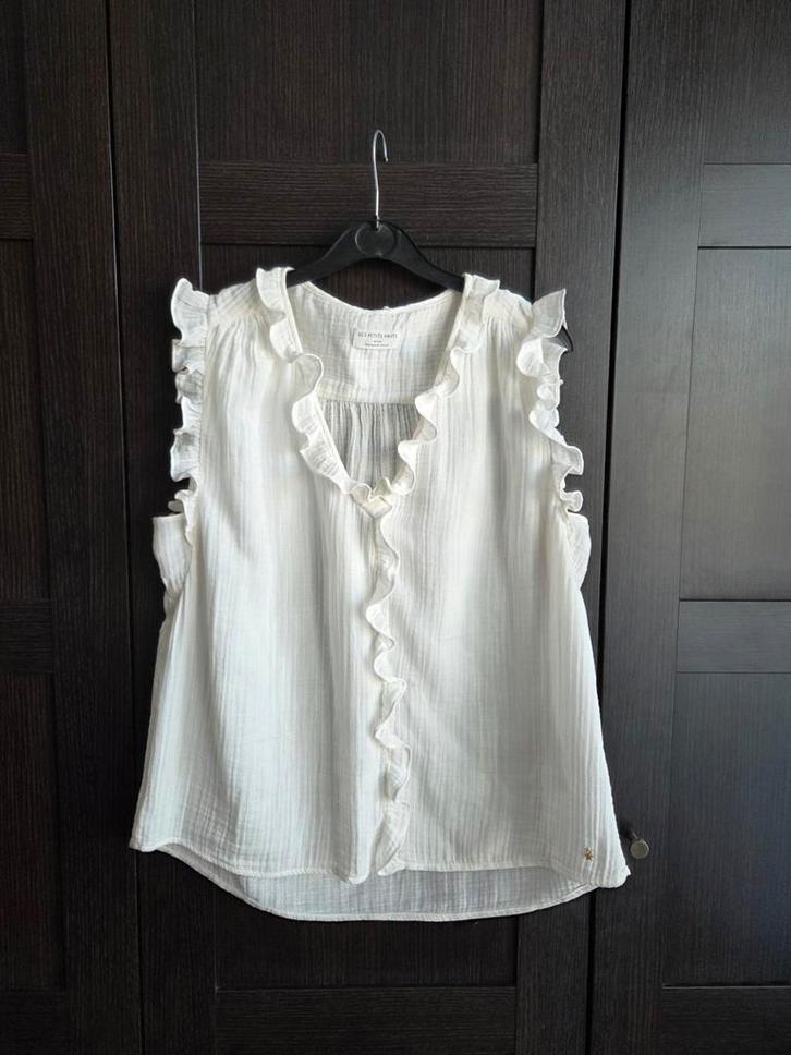 Des Petits Hauts top mouwloos blouse wit katoen T2 38 ruches, Kleding | Dames, Tops, Zo goed als nieuw, Maat 38/40 (M), Wit, Zonder mouw