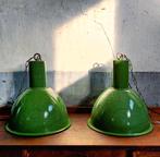 Vintage groene industriële emaille hanglampen (1950, USSR)., Ophalen of Verzenden, Metaal, Industrieel, Minder dan 50 cm