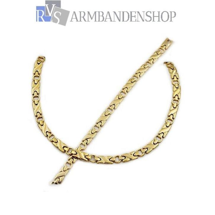 RVS set Gold-color design choker ketting armband rvs goud, Sieraden, Tassen en Uiterlijk, Kettingen, Nieuw, Overige materialen
