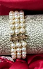 3 RIJIGE AKOYA PARELS ARMBAND MET 18 KARAAT GOUDEN SLOT, Sieraden, Tassen en Uiterlijk, Armbanden, Ophalen of Verzenden, Nieuw
