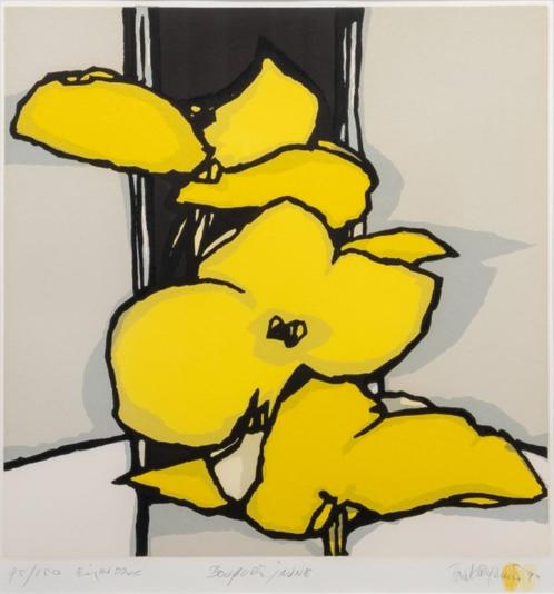 Fon Klement (1930) Boardsnede " Bouquet Jaune " Ges Gen Ged, Antiek en Kunst, Kunst | Litho's en Zeefdrukken, Ophalen of Verzenden