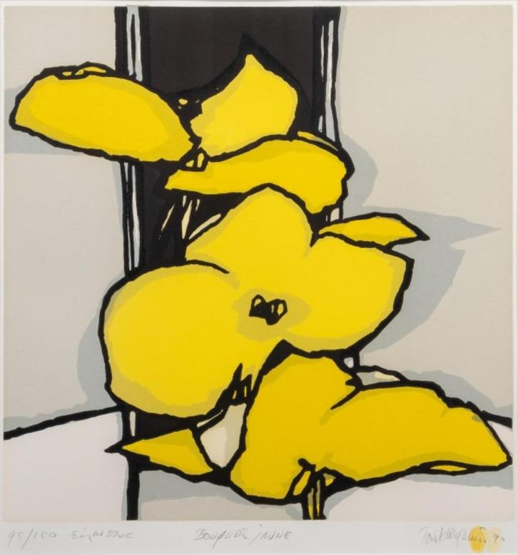 Fon Klement (1930) Boardsnede " Bouquet Jaune " Ges Gen Ged, Antiek en Kunst, Kunst | Litho's en Zeefdrukken, Ophalen of Verzenden