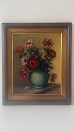 Vrolijk olieverfschilderij : Anemonen in Vaas met Lijst, Ophalen of Verzenden
