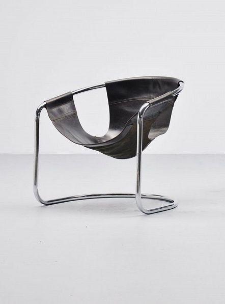 Buisstoel met tuiglederen zitting.Ontwerp Clemens Claessen., Huis en Inrichting, Fauteuils, Gebruikt, Leer, Metaal, 50 tot 75 cm