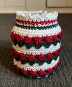 Glazen potje met gehaakt hoesje tulpen rood wit 10cm hoog, Overige materialen, Verzenden, Zo goed als nieuw, Minder dan 25 cm
