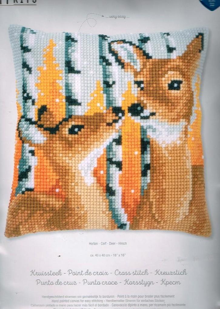 Cado vervaco borduurpakket  kussen herten  830, Hobby en Vrije tijd, Borduren en Borduurmachines, Nieuw, Borduurpakket, Handborduren