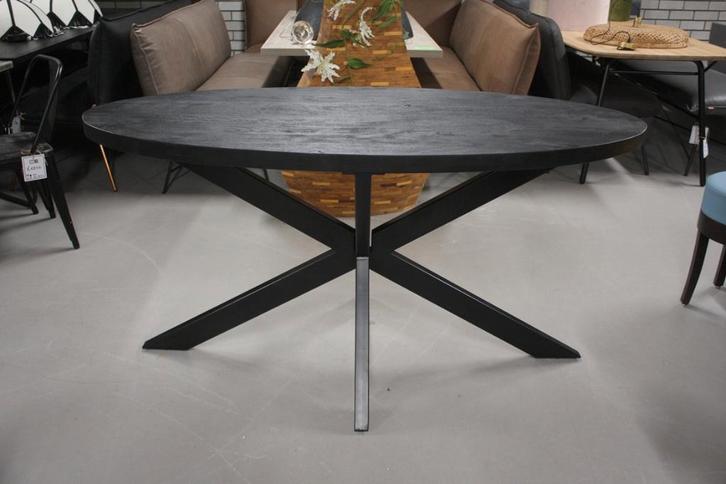 Leuke zwarte ovale tafel eettafel mangohout 160x80 cm ovaal, Huis en Inrichting, Tafels | Eettafels, Zo goed als nieuw, 50 tot 100 cm