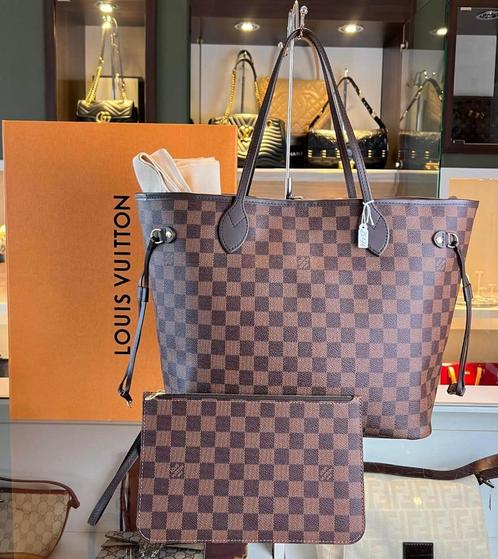 Louis Vuitton Neverfull MM Damier Ebene/ full set, Sieraden, Tassen en Uiterlijk, Tassen | Damestassen, Nieuw, Handtas, Bruin