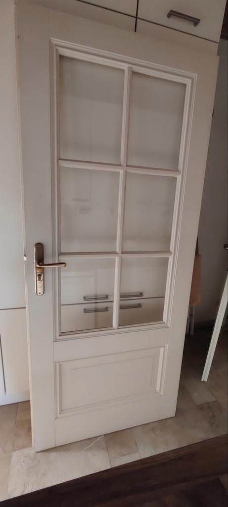 Landelijke binnendeur met facetglas, Doe-het-zelf en Verbouw, Deuren en Horren, Gebruikt, Binnendeur, 200 tot 215 cm, 80 tot 100 cm