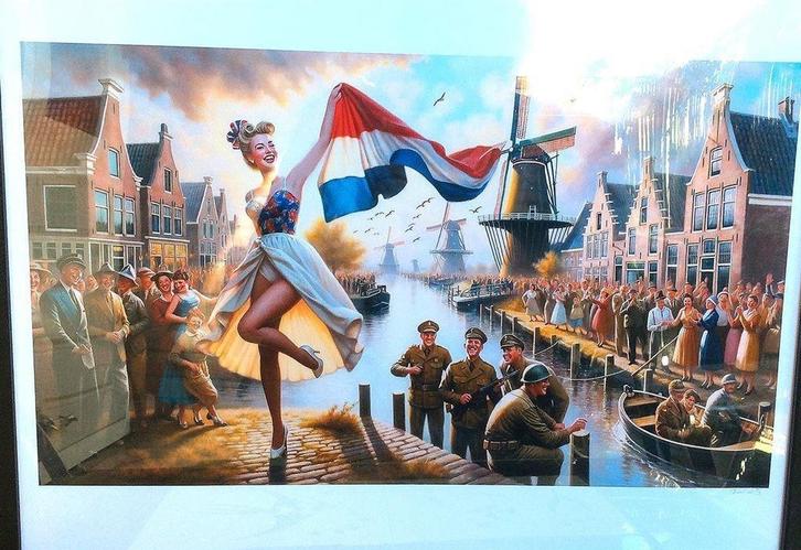 1945 Bevrijding Nederland Limited Edition pin up Litho lijst, Verzamelen, Militaria | Tweede Wereldoorlog, Foto of Poster, Nederland