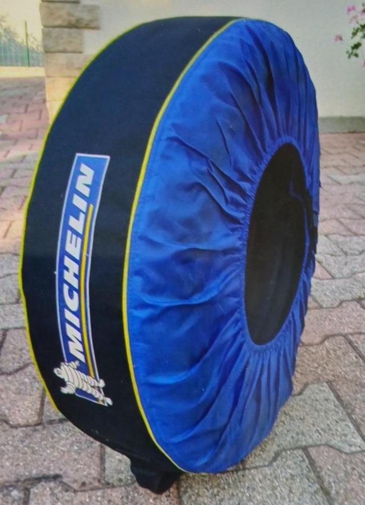 Vier Michelin bandenhoezen met logo mascotte Bibendum., Verzamelen, Overige Verzamelen, Nieuw, Ophalen of Verzenden