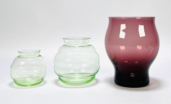 1070. Glazen vaasjes Copier, De Lorm, Glasfabriek Leerdam, Antiek en Kunst, Antiek | Glas en Kristal, Ophalen of Verzenden