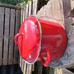 Grote emaille soep pan. Rood van buiten, wit van binnen, Overige materialen, Zo goed als nieuw, Keramische plaat, Ophalen