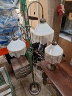 Messing lampen set met opaline glas en glazen franjes, Antiek en Kunst, Antiek | Lampen, Ophalen