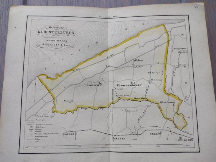 51 Kloosterburen Hornhuizen Leens Ulrum Wierhuizen 1862, Antiek en Kunst, Kunst | Litho's en Zeefdrukken, Ophalen of Verzenden