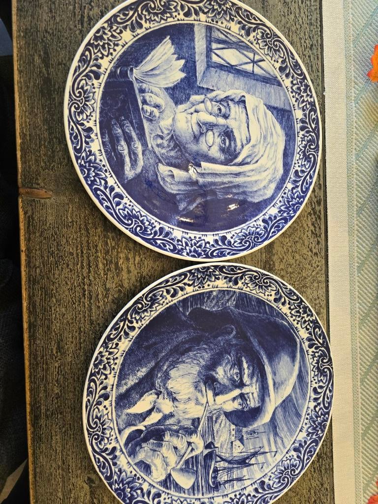 Delfts Blauw Bordjes - Visser & Vrouw - Boch Frères, Antiek en Kunst, Antiek | Wandborden en Tegels, Ophalen of Verzenden