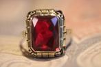Antieke vintage gouden ring synthetische robijn, Ophalen of Verzenden, Goud, Ring
