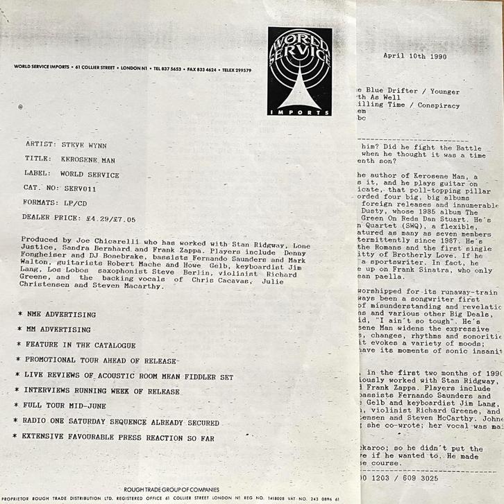 Steve Wynn ‎– Kerosene Man (LP Test Pressing), Cd's en Dvd's, Vinyl | Rock, Gebruikt, Alternative, 12 inch, Verzenden