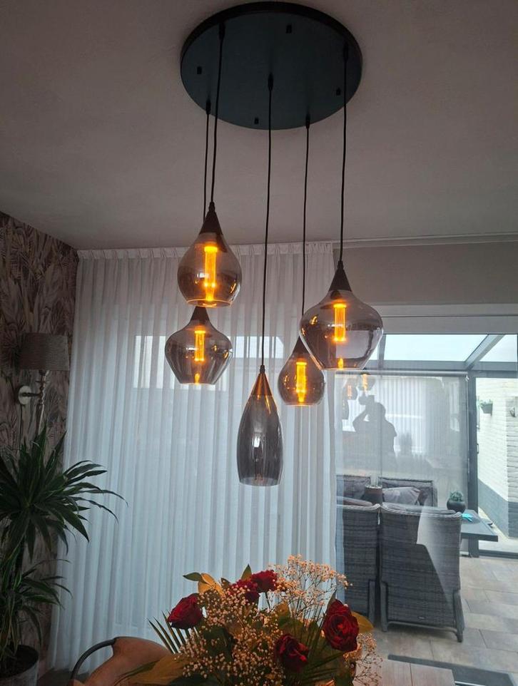 Moderne Hanglamp met Glazen Kappen, Huis en Inrichting, Lampen | Hanglampen, Nieuw, 75 cm of meer, Glas, Ophalen of Verzenden