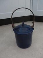 Antieke blauw emaille pan met hengsel, landbouw curiosa, Antiek en Kunst, Antiek | Emaille, Ophalen of Verzenden