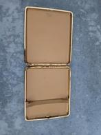 Vintage luxe sigarettendoosje van leer en messing 9.6x8.2cm, Ophalen of Verzenden