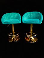 Bar/ casino krukken,groen velvet met goudkleurige voet., Ophalen, Zo goed als nieuw, Metaal, Infustrieel,vintage,eyecatcher