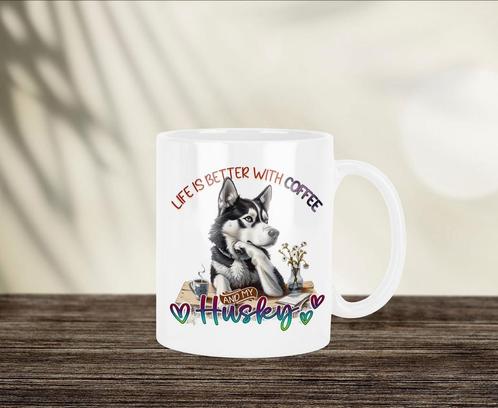 Life is Better with coffee and my Husky mok, Huis en Inrichting, Keuken | Servies, Nieuw, Kop(pen) en/of Schotel(s), Overige stijlen