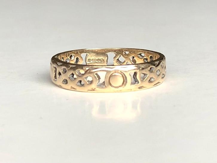 Gouden vintage band ring Keltische stijl maat 17, Sieraden, Tassen en Uiterlijk, Ringen, Zo goed als nieuw, Dame, 17 tot 18, Goud