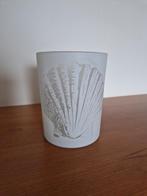 Wit glazen windlicht met schelp afbeelding, Overige materialen, Verzenden, Wit, Zo goed als nieuw