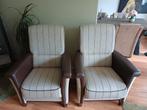 2 bruin/creme fauteuils, Huis en Inrichting, Fauteuils, Fauteuils, Gebruikt, Minder dan 75 cm, 75 tot 100 cm