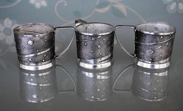 Vintage Gagarin Raket theeglashouders Space age CCCP, Antiek en Kunst, Curiosa en Brocante, Ophalen of Verzenden