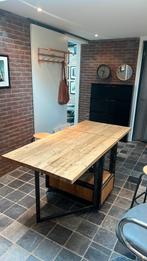 Bureau / Tafel uitklapbaar massief eiken met staal, Huis en Inrichting, Bureaus, Ophalen, Gebruikt, Met wielen, Bureau