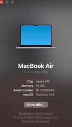 Macbook air M3 2024 16GB ram 512 Logic pro, Computers en Software, Apple Macbooks, Ophalen, Zo goed als nieuw, 13 inch