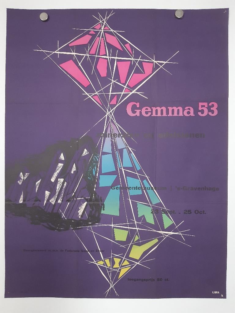Originele Poster Gemma Edelstenenbeurs 1953 Den Haag, Verzamelen, Verzenden, A1 t/m A3, Film en Tv, Rechthoekig Staand
