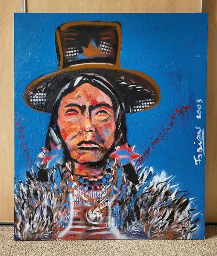 Fabian - indiaan - origineel 100 x 120 cm - topkwaliteit, Antiek en Kunst, Kunst | Schilderijen | Modern, Ophalen