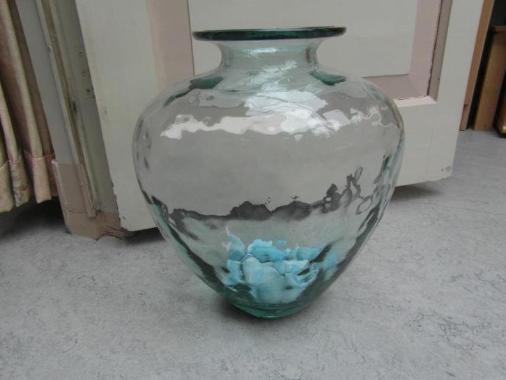 Grote ovalen vaas, groen gewolkt met zgn kraag. Hanglamp Hol, Huis en Inrichting, Woonaccessoires | Vazen, Zo goed als nieuw, Overige kleuren