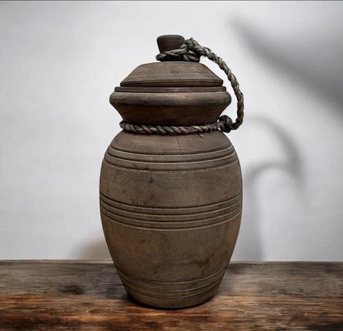 Nepalese houten pot + deksel hoog (M), Huis en Inrichting, Woonaccessoires | Overige, Nieuw, Ophalen of Verzenden