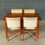 Midcentury teakhouten eetkamerset – tafel – 4 stoelen, Ophalen of Verzenden, Huis en Inrichting