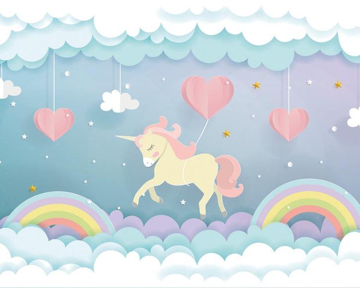 Eenhoorn 3D vlies behang Unicorn Dream 350 x 280 cm SALE!, Kinderen en Baby's, Kinderkamer | Inrichting en Decoratie, Nieuw, Wanddecoratie