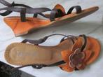 dames sandalen met sleehak, maat 38, 5 leer, Kroon, Oranje, Sandalen of Muiltjes, Ophalen of Verzenden