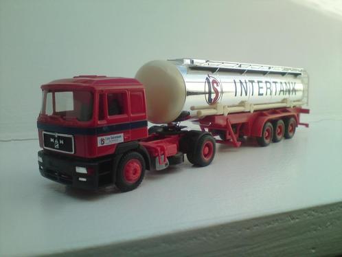 Herpa MAN F90 tanktrailer intertank, Hobby en Vrije tijd, Modelauto's | 1:87, Zo goed als nieuw, Bus of Vrachtwagen, Herpa, Ophalen of Verzenden