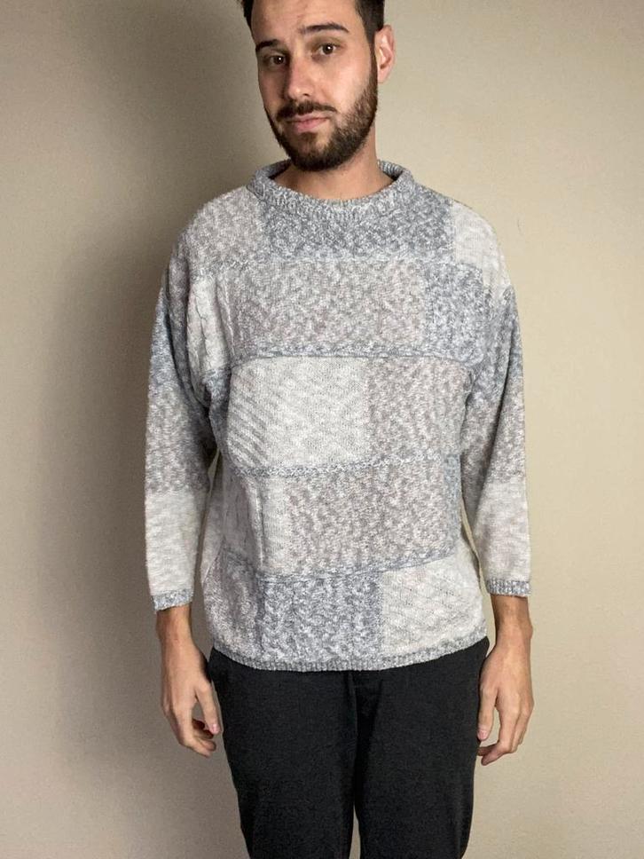 Vintage trui - grijs - vlakken - 80s 90s - M / medium, Kleding | Heren, Truien en Vesten, Gedragen, Maat 48/50 (M), Grijs, Ophalen of Verzenden