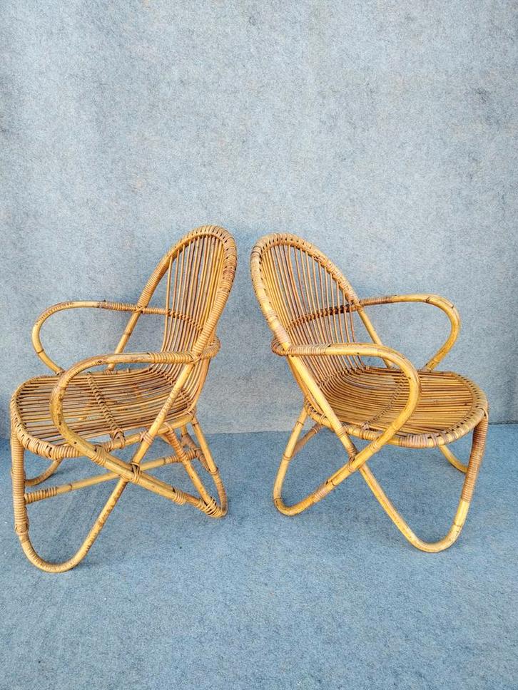 vintage rotan stoelen, Huis en Inrichting, Fauteuils, Gebruikt, Riet of Rotan, 50 tot 75 cm, Minder dan 75 cm, Ophalen